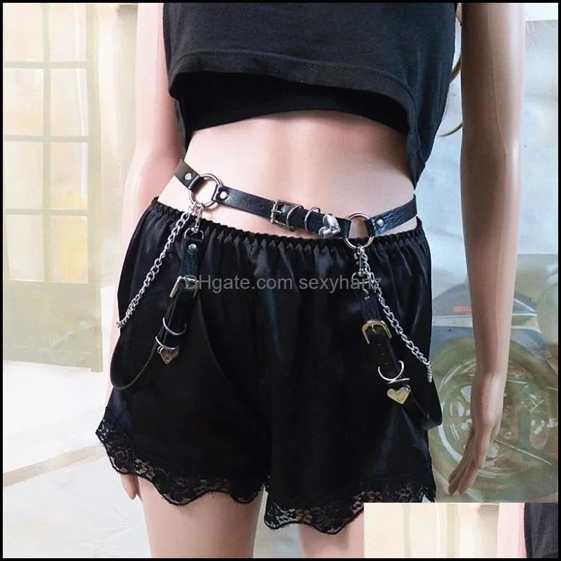 Other Black Leather Chain Belt Goth Punk Body Skirt Waist Strap Adjustable Festival Lady Female Harness Raver Dance Jewelry