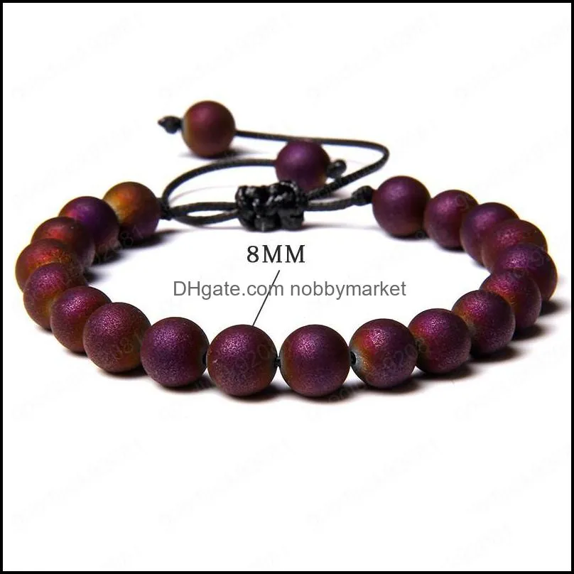 Colors Natural Round Agates Crystal Stone Bead Adjustable Rope Length Braided Bracelet For Men Women Gifts
