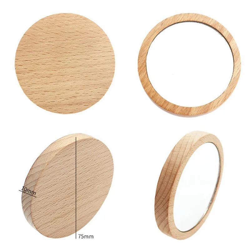 プロテーブルな空白の竹と木の鏡は化粧品の化粧丸鏡を作る