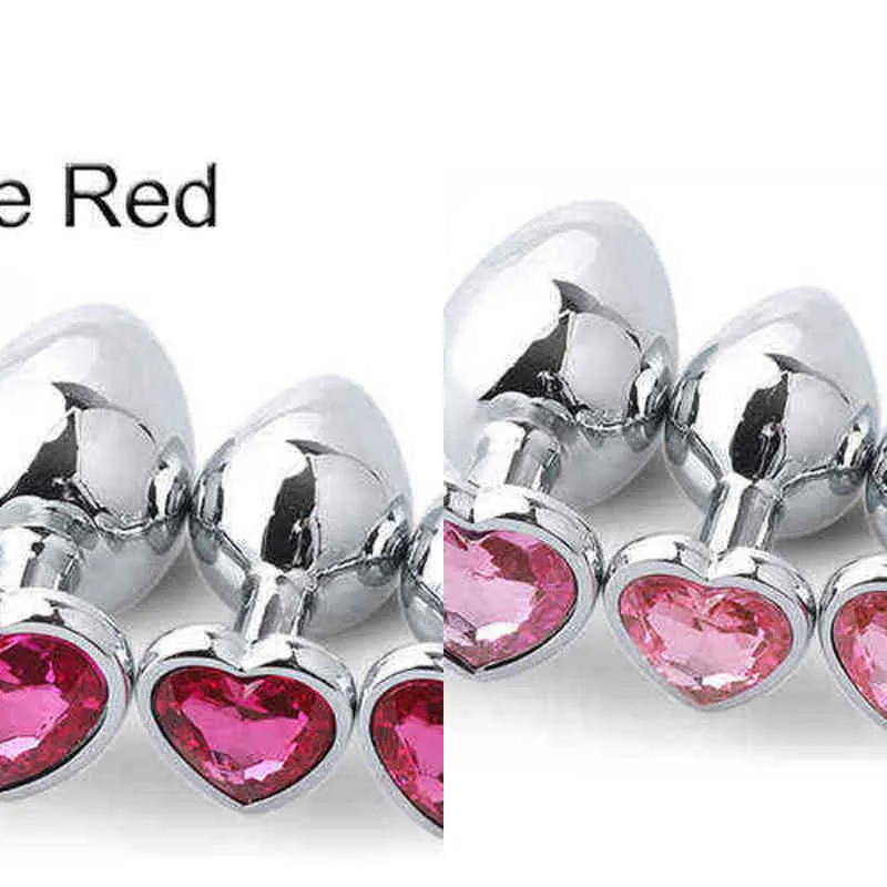 Nxy Sex Anal Toys Smooth Metal Anal Butt Plug Set Ass Sex for Women Crystal Jewelry Heart Steel Erotic Massager 1217