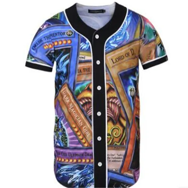 Koszulka męska Baseball Jersey 3D T-shirt Drukowane Przycisk Koszula Unisex Summer Casual Podnośniki Hip Hop Tshirt Nastolatki 019