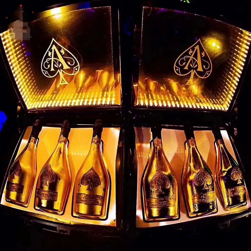 شريط الوصول ACE ACE من Spade متوهجة المزددة مربع الشمبانيا زجاجة الناقل قابلة للشحن كوكتيل عرض القضية ل bar ملهى ليلي