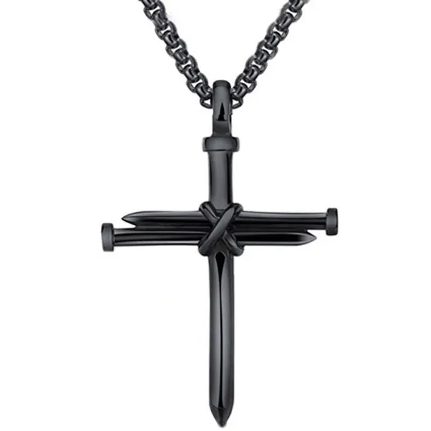 Men's Jewelry Stainless Steel Nail And Rope Cross Pendant Necklace