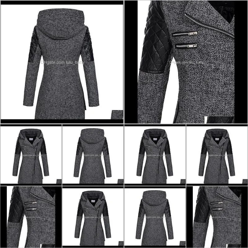 women winter hooded coat autumn zipper slim outerwear spring fashion patchwork black female warm windproof overcoats