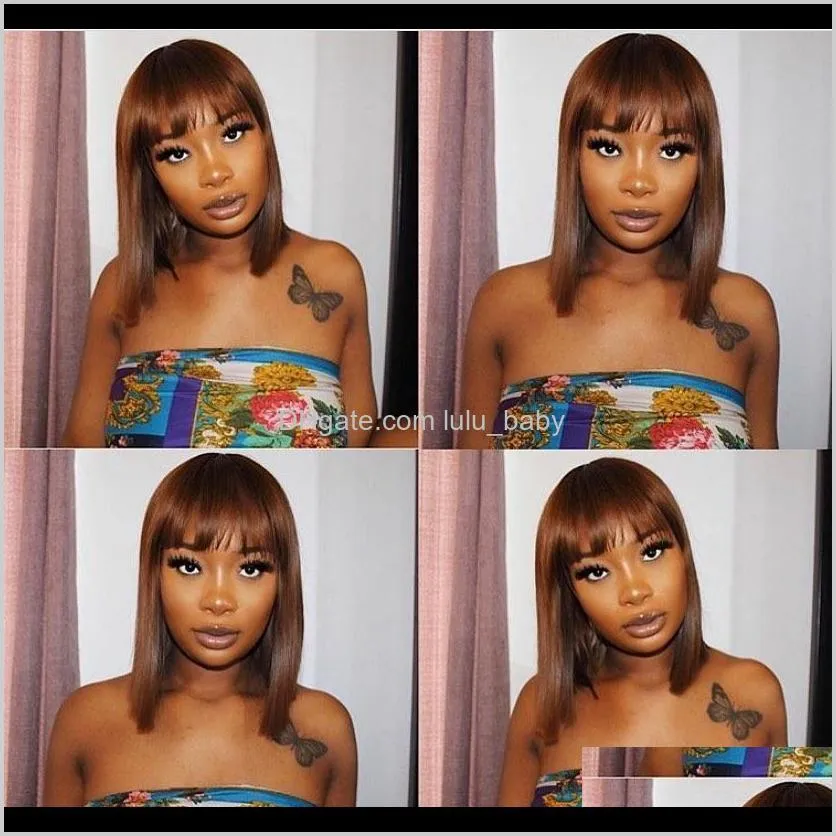 brazilian ombre colored short bob wigs straight human hair wigs with bangs 4# 30# t1b/27 peruvian none lace wigs 99j orange ginger