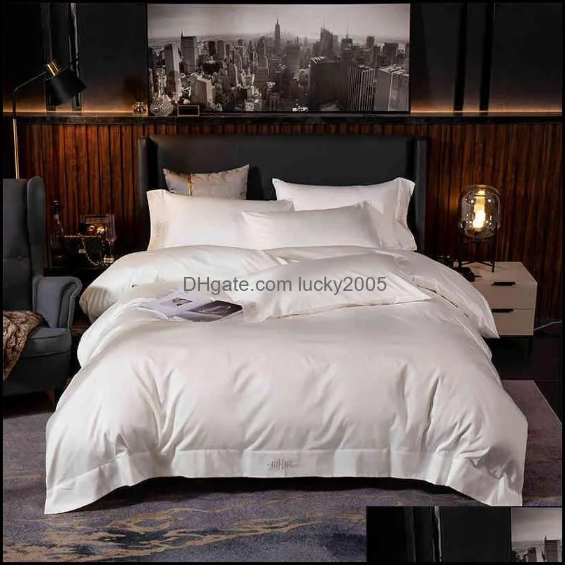 High End Premium Egyptian Cotton Soft Duvet Deep Blue, White US Queen King Bedding Comforter cover Bed sheet Set