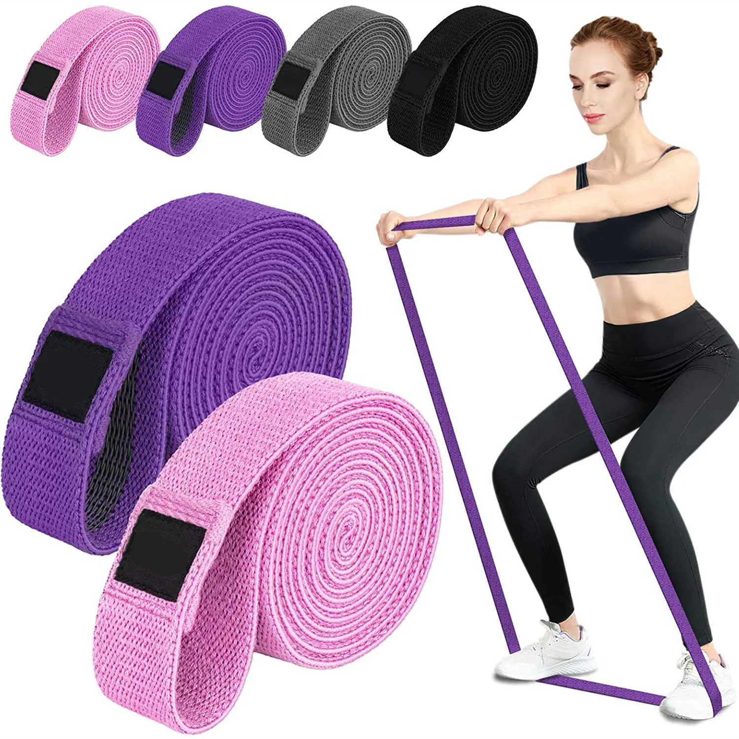 Ensemble de bandes de résistance en tissu long Fitness Yoga Pull Up Assist Booty Hip Workout Exercice Équipements de gymnastique à domicile Boucle Bande élastique H1026