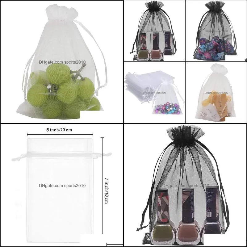 100Pcs Organza Bags Mesh Candy Bags Drawstring Jewelry Pouches for Present Wedding Giveaways 5in x 7in/ 13 x 18cm