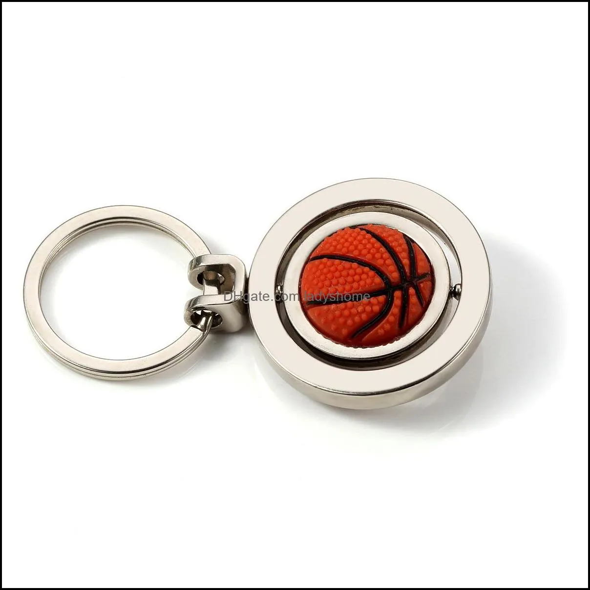 Party Favor 3D Sports Rotating Basketball Football Golf Keychain Keyring Souvenirs Pendant Key Ball Gifts HWE7046