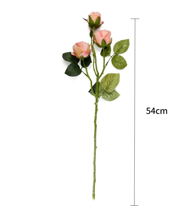 3 Heads Artificial Rose Flowers Retro Style Single Stem Realistic Fake Roses DIY Flowers for Home Office Party Decoration