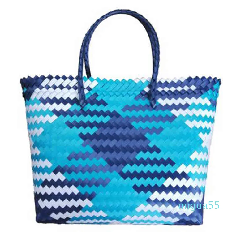 Summer plastic tote waterproof woven beach bag