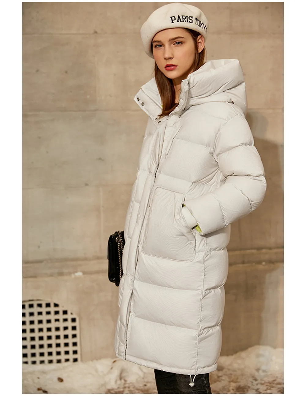 Simple 90 white duck downs collar with hat women`s 2021 large warm long coat high quality wholesale Oversized heavy down jacket