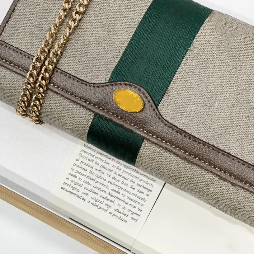 2021 classic luxury fashion brand shoulder bags wallets leather red and green stripes letter pattern design small hand wallet card bag chain handbag purses