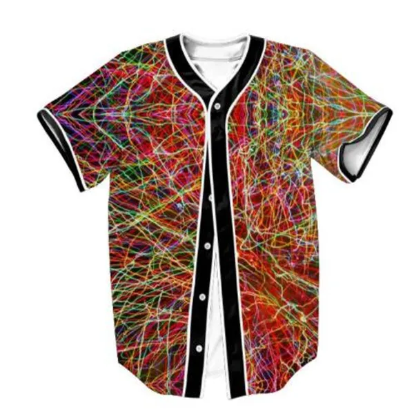 Moda de verano Hombres Jersey Rojo Blanco Amarillo Multi Impresión 3D Manga corta Hip Hop Camisetas sueltas Camiseta de béisbol Traje de cosplay 014