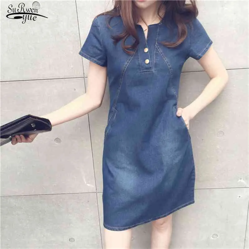 Robe en denim coréenne pour femmes Summer Casual Jeans avec poche boutonnée Sexy Mini Plus Taille 4XL 5XL 13960 210521