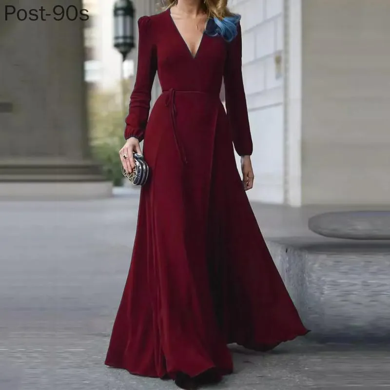 knee length dresses for ladies SOLID COLOR MAXI DRESS WITH LONG SLEEVES – Bella Chica main image 1