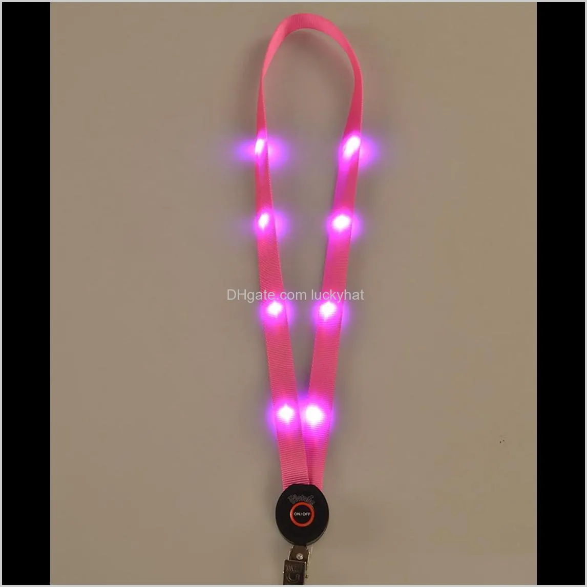 led light up lanyard key chain id keys holder 3 modes flashing hanging rope 7 colors 100pcs ooa3814