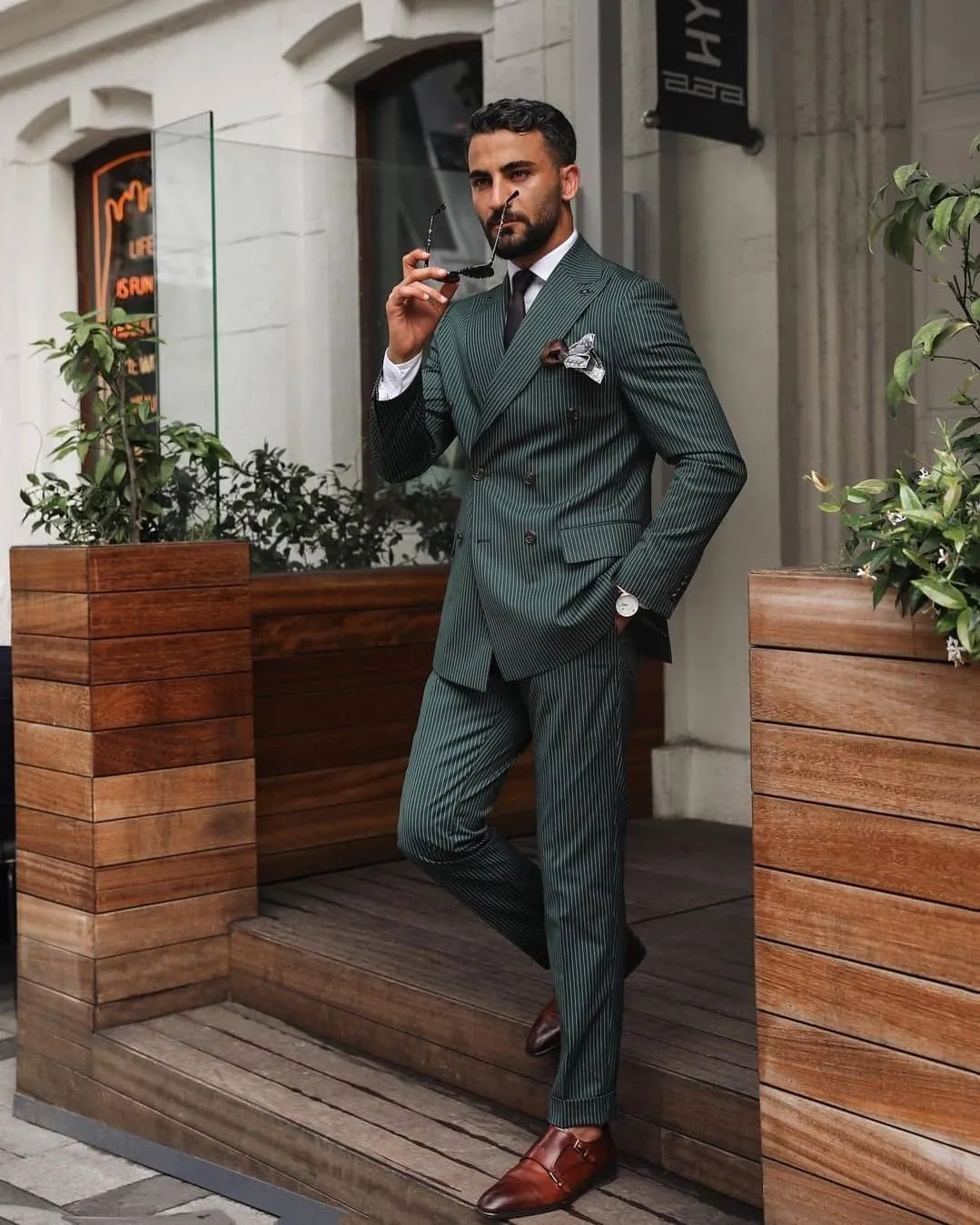 Dark green sales double breasted suit