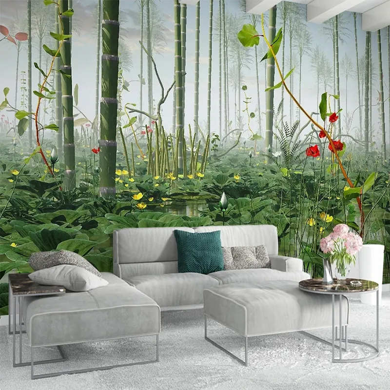 Benutzerdefinierte Fototapete Chinesischen Stil 3D Lotus Bambus Wald Landschaft Wandbild Wohnzimmer Schlafzimmer Hintergrund Wand Papel De Parede