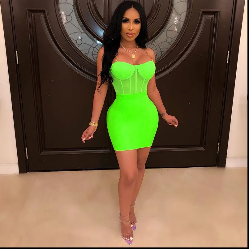 Vestidos para mujer de verano Llegada Sexy Neon Vestido Verde Ropa Mujer Spaghetti Strap Mini Gran cumplea os para el vendaje