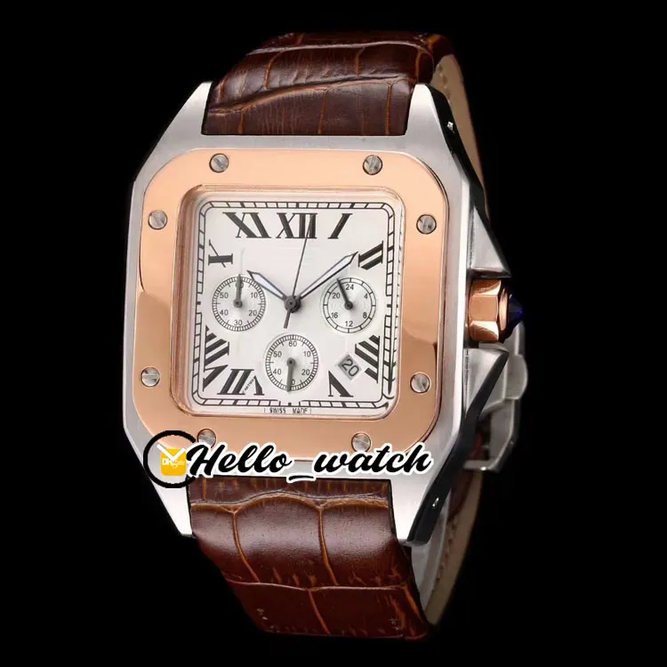 42mm 100 W20090X8 W20091X7 Uhren Weißes Zifferblatt Miyota Quarz Chronograph Herrenuhr Roségoldgehäuse Stoppuhr Braunes Lederarmband Hi201H