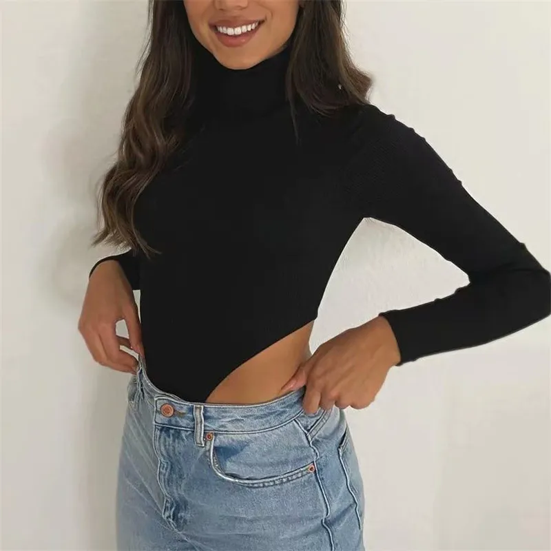 BLSQR Sexy Turtleneck Manga Longa Bodysuit Mulheres Preto Outono Inverno Corpo Top Casual Lady Streetwear Bodysuits 210430