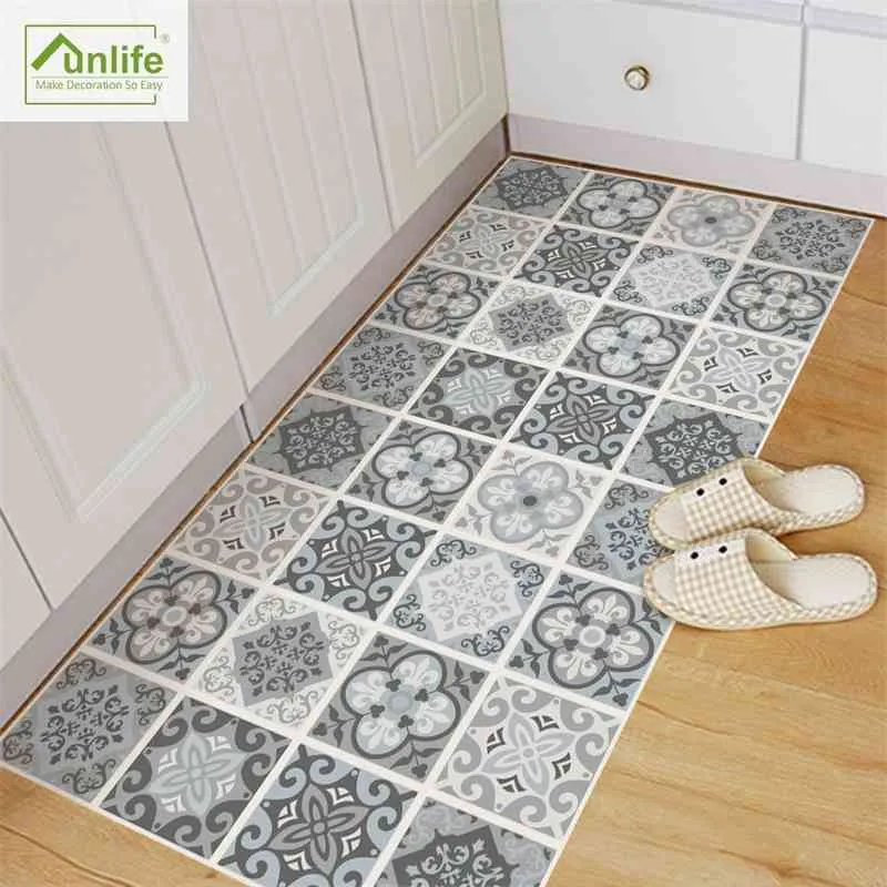 Funlife Bluegrey Mediterranean Geometry Avtagbar Anti-Slip Golv Klistermärken Väggkonst Dekal Hem Kök Badrum DIY Dekor DB019 210615