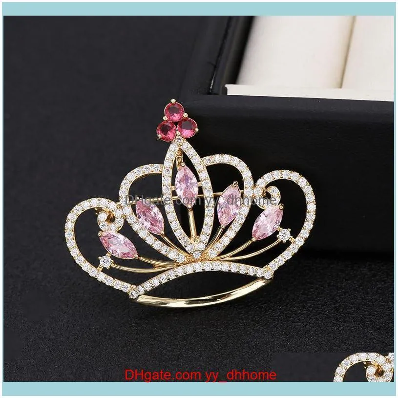 New style brand high-end zircon crown brooch jewelry fashion women luxury 18k gold plated jacket cardigan pins brooch accessories