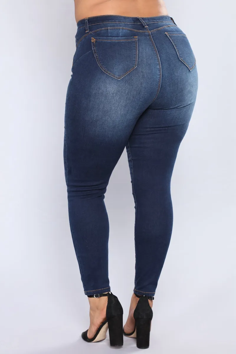 High Waist Elastic Calca Mid Rise Skinny Jeans For Plus Size Women