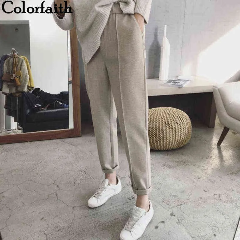 Colorfaith Winter Spring Dames Pant Hoge Taille Pocket Korean Minimalistische Stijl Mode Enkel-lengte Casual Broek P936 211124