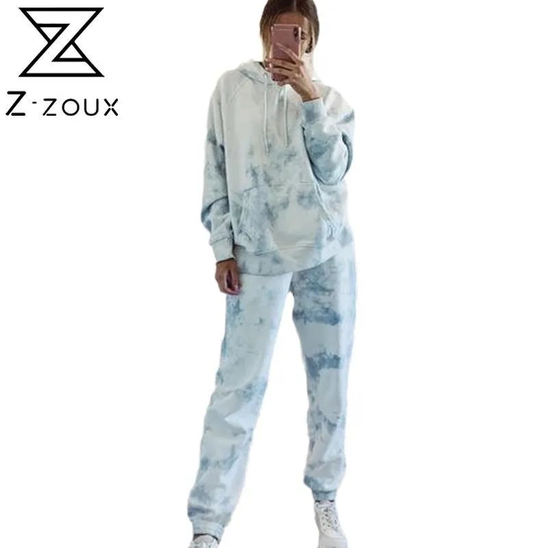 Women Sets Dye Gradient Printing Sweat Suits Loose Casual Sweatsuits Home Wear Two Piece Set Top And Pants 210524