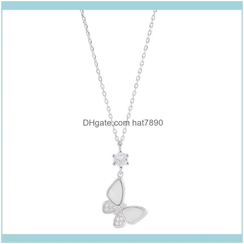 S925 Silver Necklace South Korea East Gate fashion round zirconium Shell Butterfly clavicle chain Mori personality simple jewelry