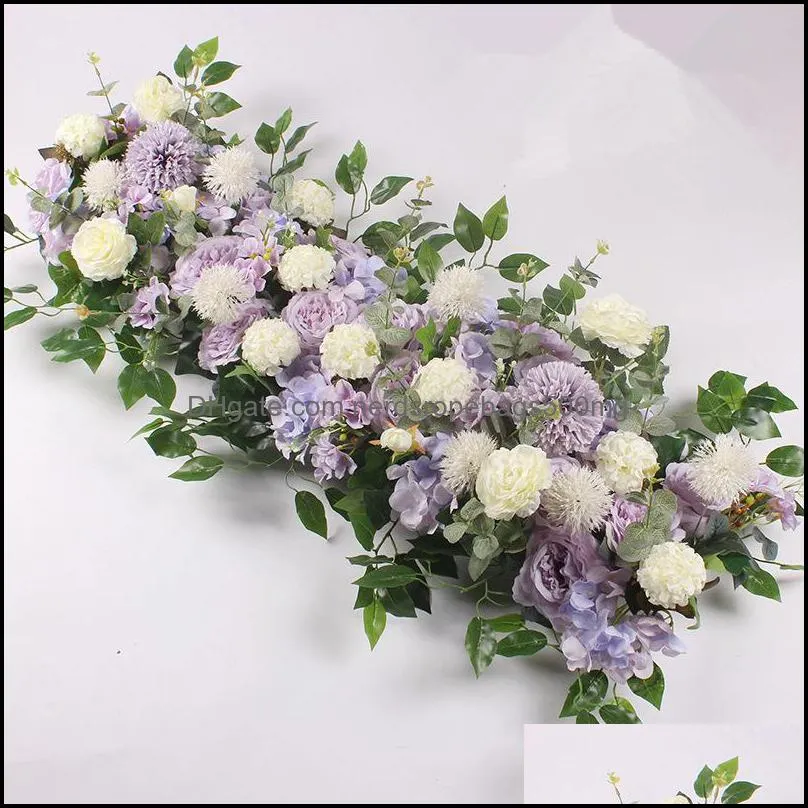 Decorative Flowers 100CM DIY Wedding Flower Wall Arrangement Supplies Silk Peonies Rose Artificial Row Decor Iron Arch Backdrop