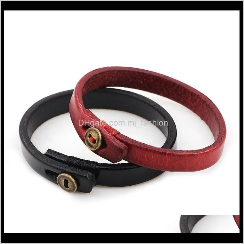 simple black red leather bracelets little button charm bangle cuff wrist bands for women fashion jewelry 003