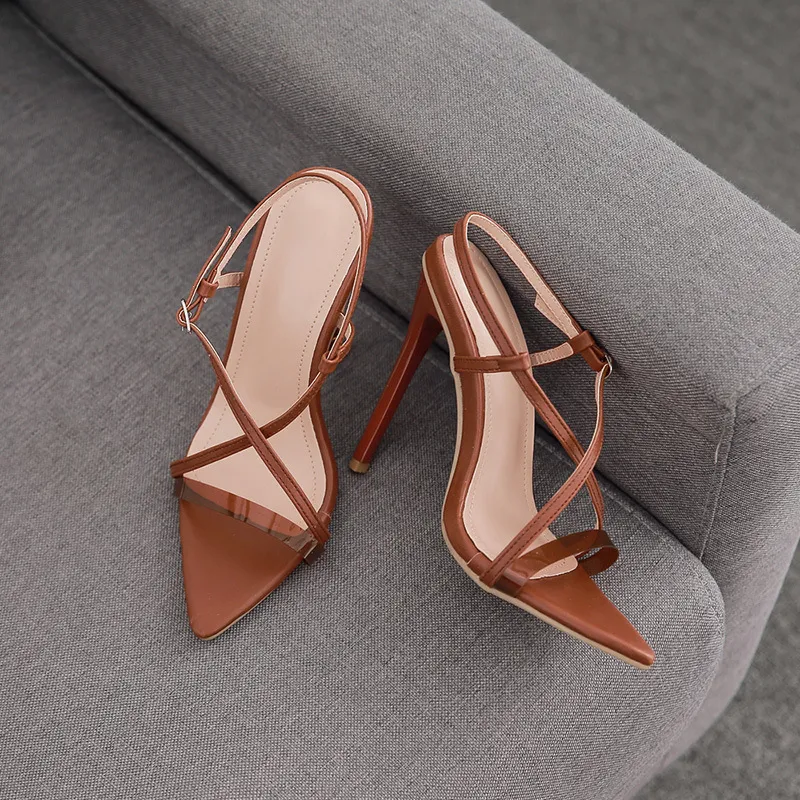 Summer Sexy Hot Pointed Toes High Heel Sandals Women Elegant Ankle Strap Pumps Classics Thin Heel Dress Shoes Fashion Pink Nude Party Heels Slippers Ladies