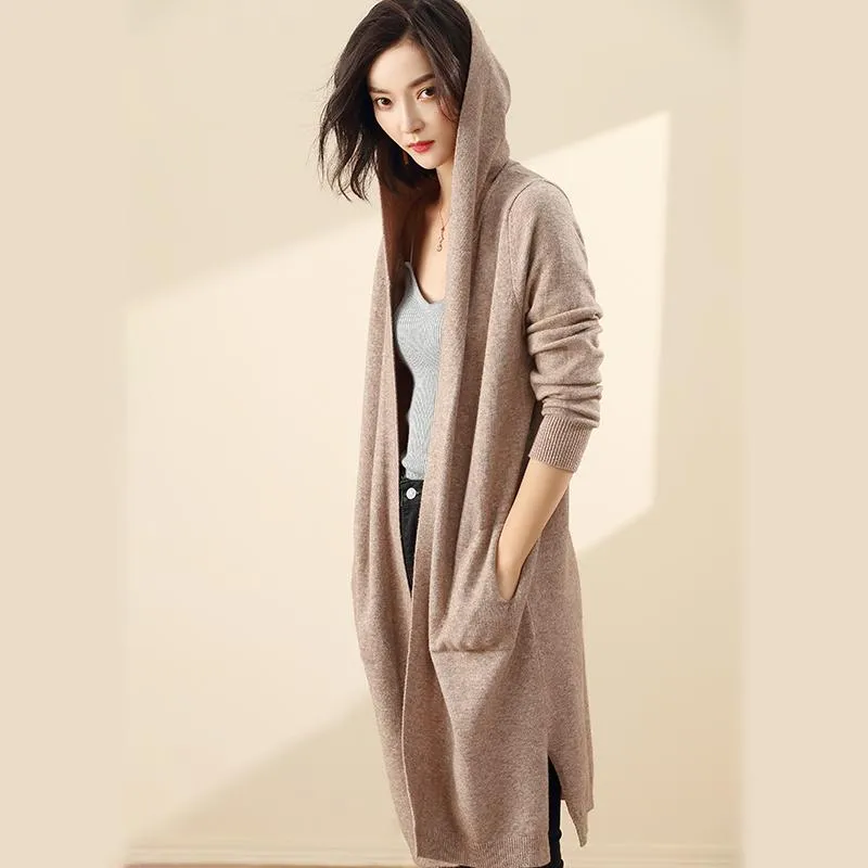 Women's Sweaters Autumn Winter Long Coat With Cap 2021 Women Sweater Cardigan Cashmere Knitted Female Pull Femme