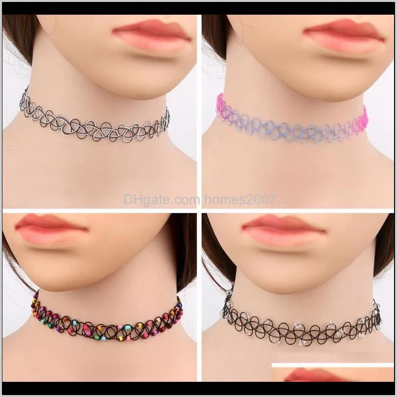 12pcs/set fish line chokers tattoo rainbow chokers vintage flower girls stretch gothic punk elastic collares women jewelry