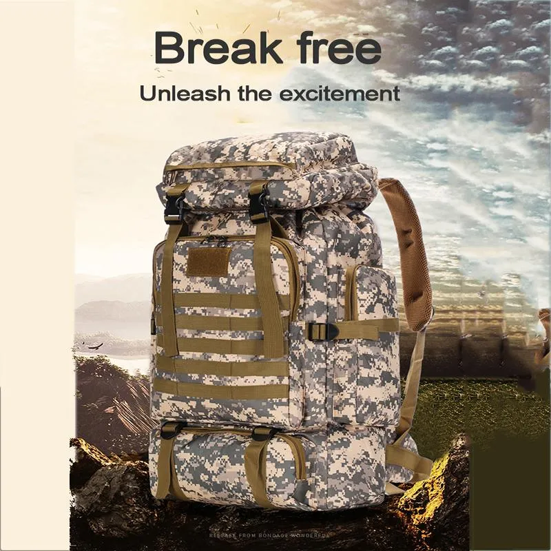 Outdoor Tassen Tactische Camouflage Sport Rugzak 80L Waterdichte Bergbeklimmen Tas Wandelen Verstelbare Riem Militair