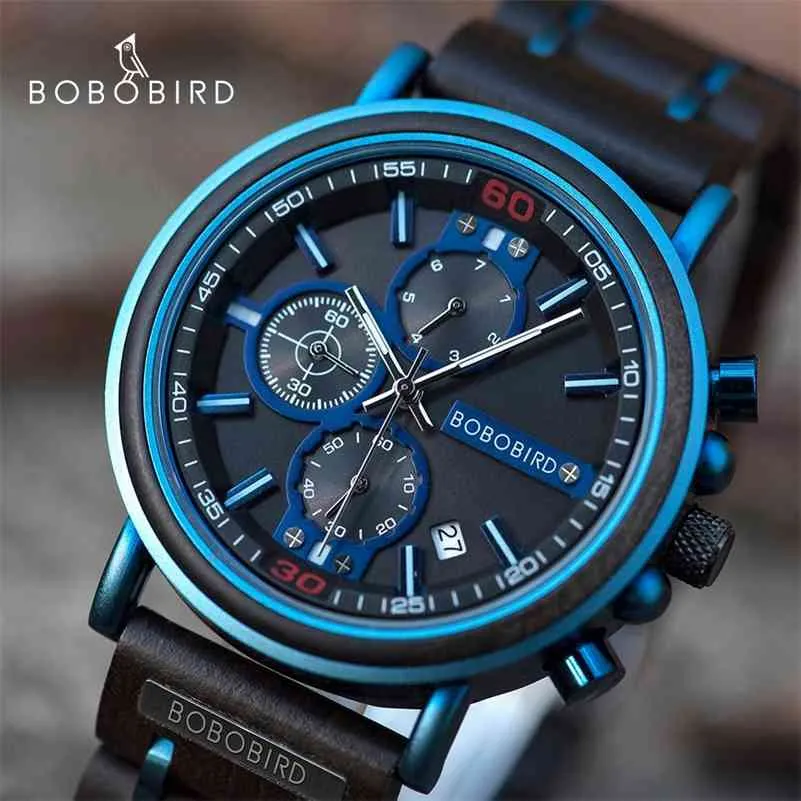 Relij Hombre Bobo Bird Nowy drewniany zegarek Mężczyźni Top marka luksusowe chronograph wojskowe zegarki kwarcowe dla mężczyzny Dropshipping dostosowane 210329