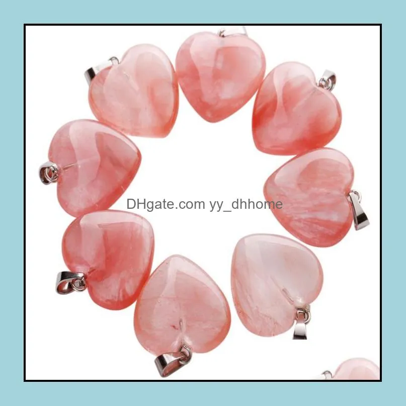 Natural Stone Heart Pendant Pink Crystal Agate Necklace Pendant DIY Accessories