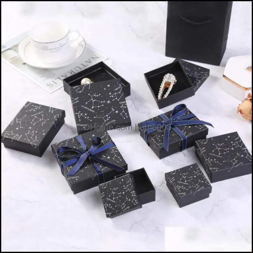 & Display Jewelryprint Leaves Black Jewelry Boxes Organizer Storage Constellation Stud Gift Case Necklace Earrings Ring Box Paper Packaging