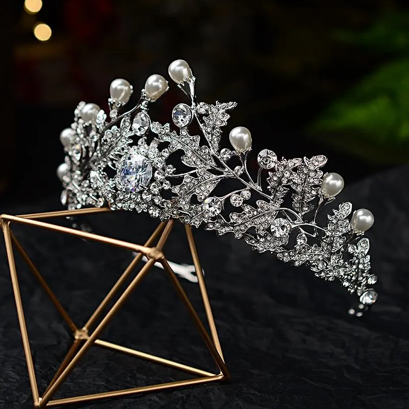 Flores de pérolas de cristal de luxo barroco coroas de noiva coroas de cabelo acessórios de cabelo shinestone diadema concurso coroa cz clipes de faixa para a cabeça barr