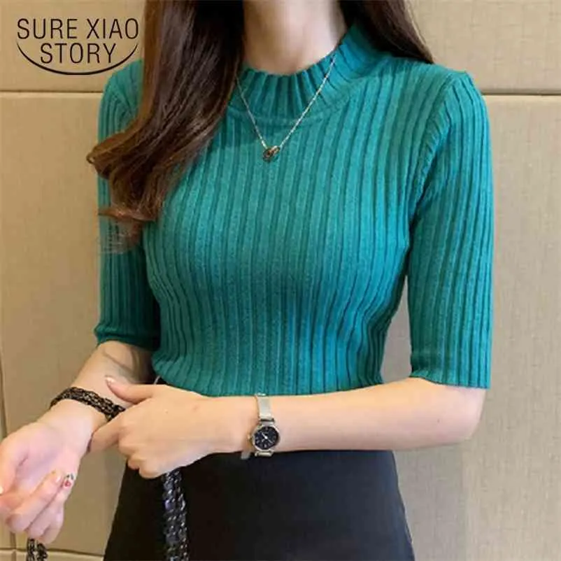 Summer Pullover Knitted Half Sleeve Sweater Women Spring Basic Solid Casual Base Female Shirts Korean 13466 210510