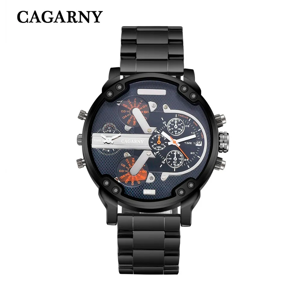very cool dz big case mens watches full steel band dual time zones miltiary watch men quartz wrist watch free shhipping (3)