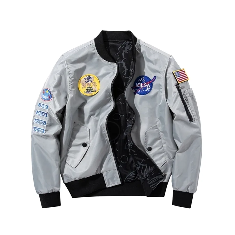 Осенние мужские куртки армия зеленый мотоцикл MA-1 Пилот Air Men Bomber Jacket Двухсторонняя одежда All-Match Fashion 210909