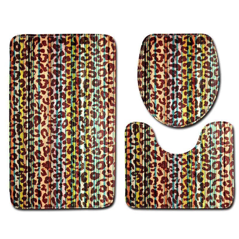 Moda padrão de leopardo 3 pçs tapetes de banho banheiro tapete de flanela antiderrapante decoração do banheiro falso pele animal conjuntos de tapete de banho 21240x