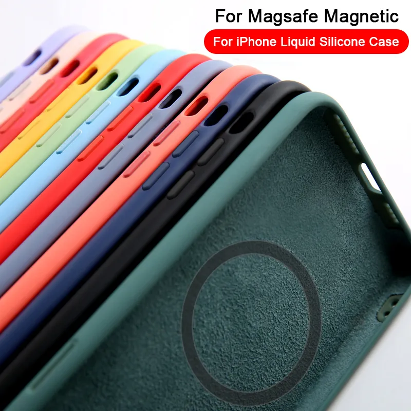 För Magsafe magnetiskt trådlöst laddningsfodral för iPhone 15 14 13 11 12 Pro Max Mini 8 Plus XR XS Max X SE Liquid Silicone Cover