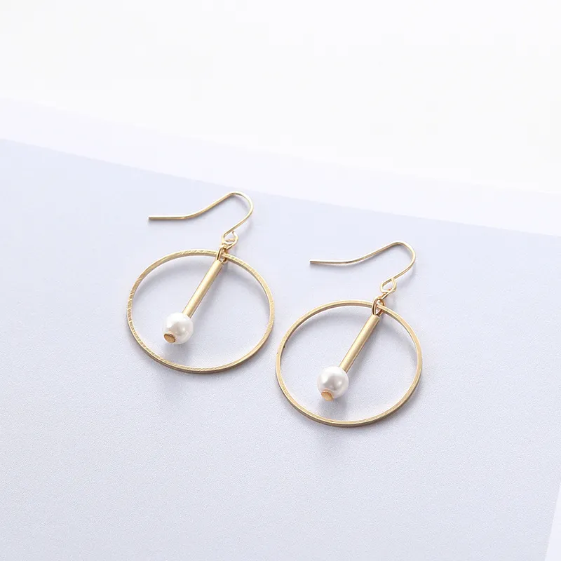 Moda Minimalist Gold Silver Round Pearl Geometryczne Dangle Kolczyki DIY Kobiety Zaręczyny Biżuteria Prezent Hurtownie