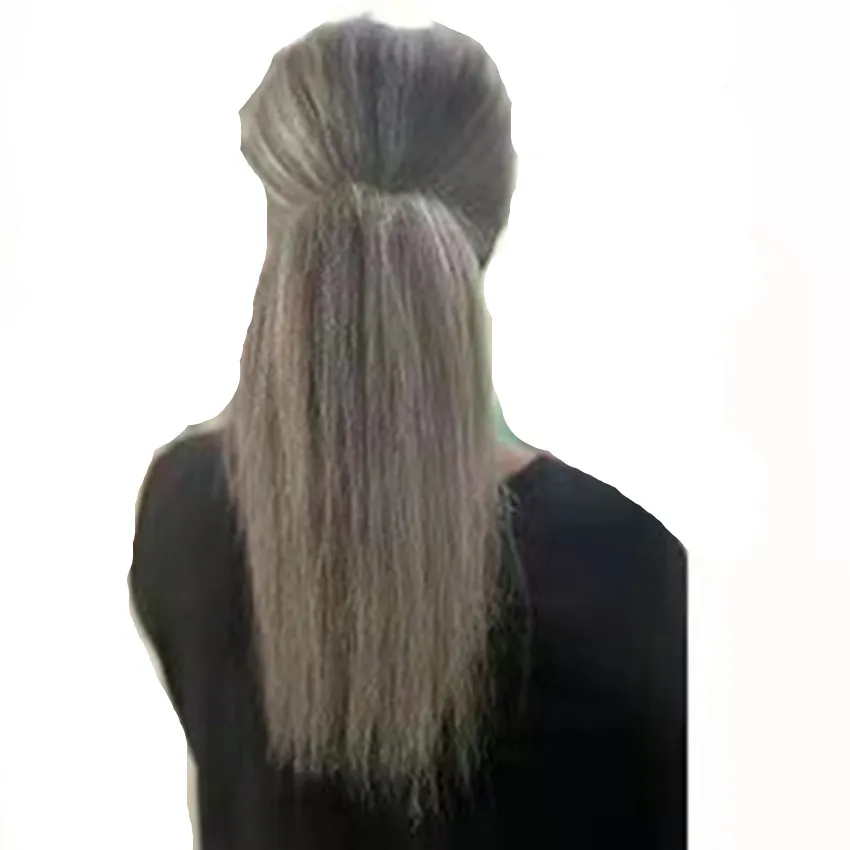 Silver grey human hair pony tail hairpiece wrap around Dye free natural hightlight salt and pepper gray hairs ponytail 100g 120g 140g