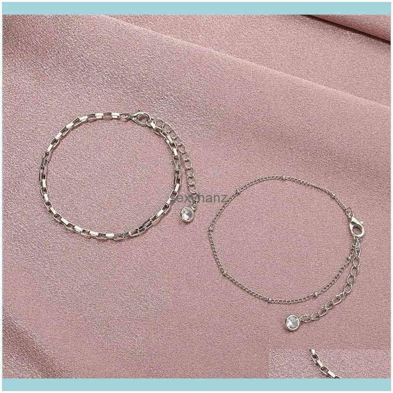 Korean Metal Double Layer Thin Chain Geometric Business Crystal Circle Bracelets Women Party Gift Alloy Summer Hand Jewelry Sets Accessories